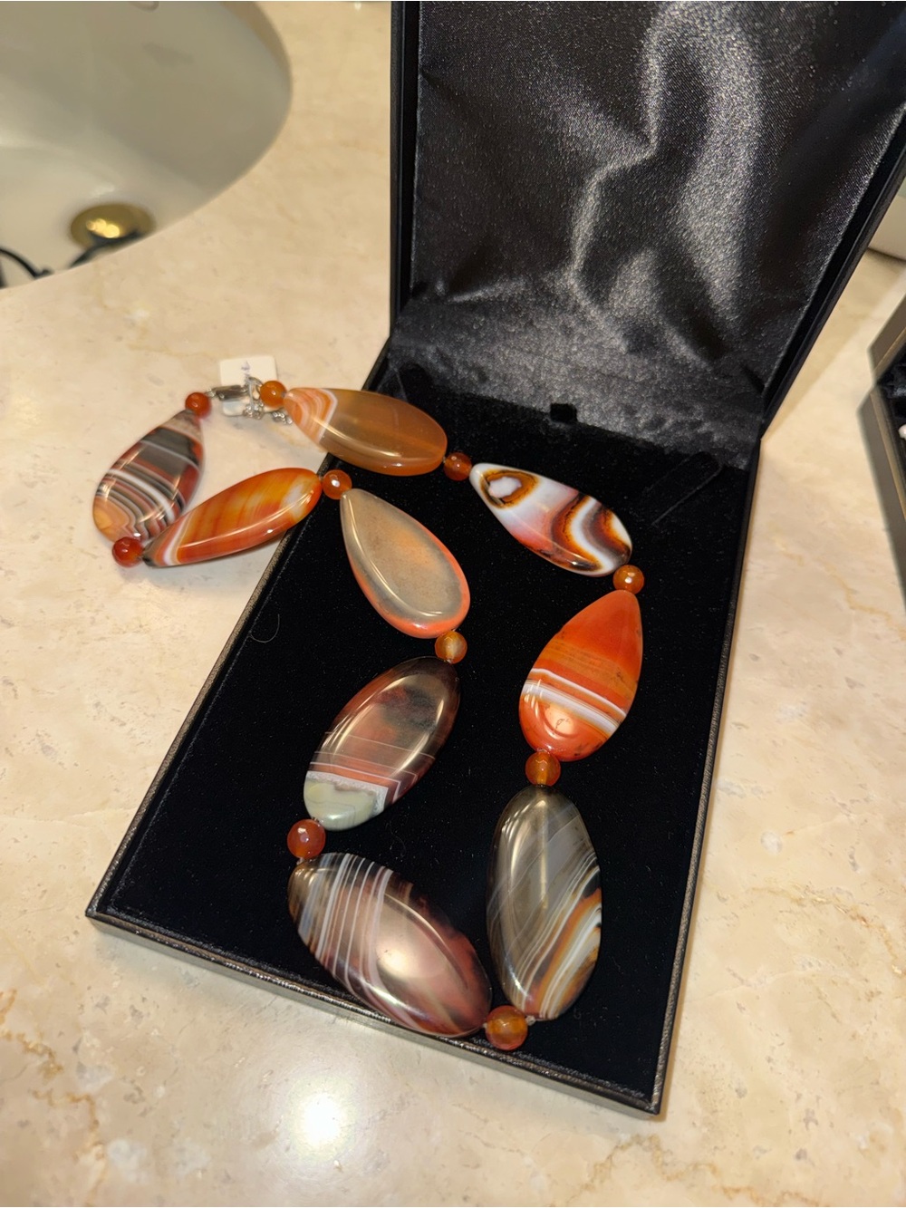 Brazilian Agate and Carnelian Statement Necklace - Orange Brown Beaded Design